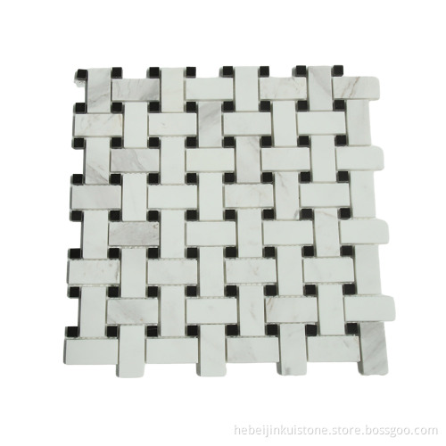 JK Marble Carrara White Mix and Thassos White Marble Square Mosaic Tile for Interior Decoration